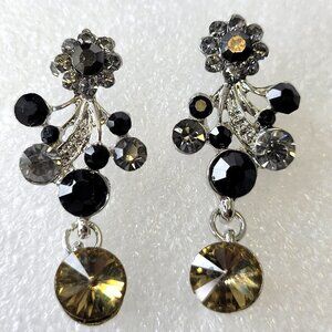 Black Crystal Stone Drop Dangle Earrings